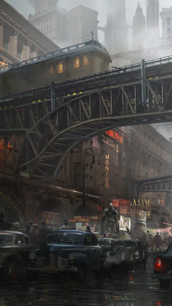 ai character:  dieselpunk background