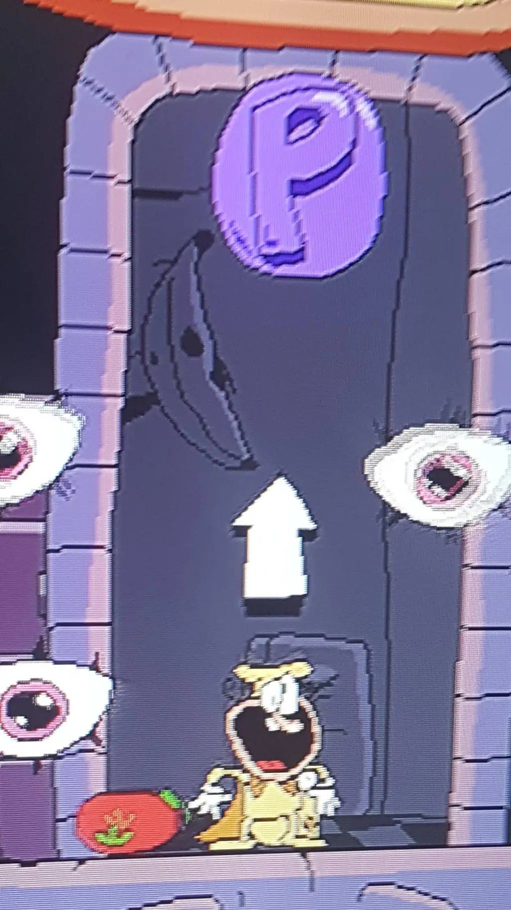 ai character: pizza tower at McD background