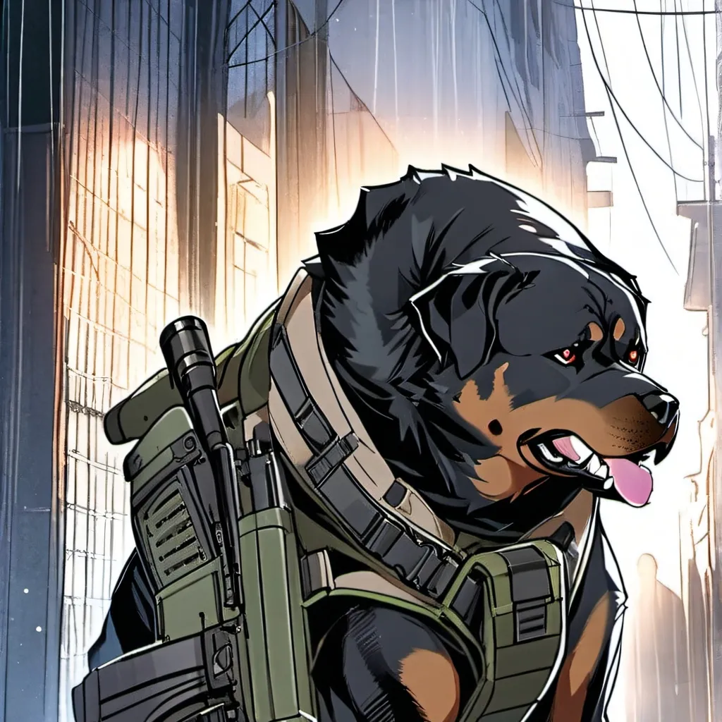 chat with ai character: dog but with gun??