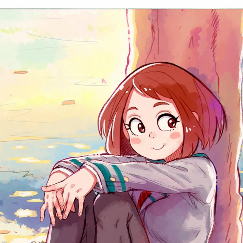 chat with ai character: Ochaco under tree 