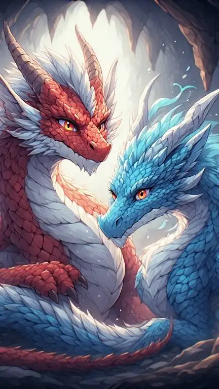 ai character: fire and ic dragon background