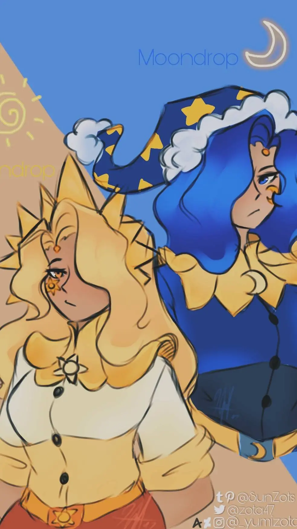 ai character: sun e moon drop background