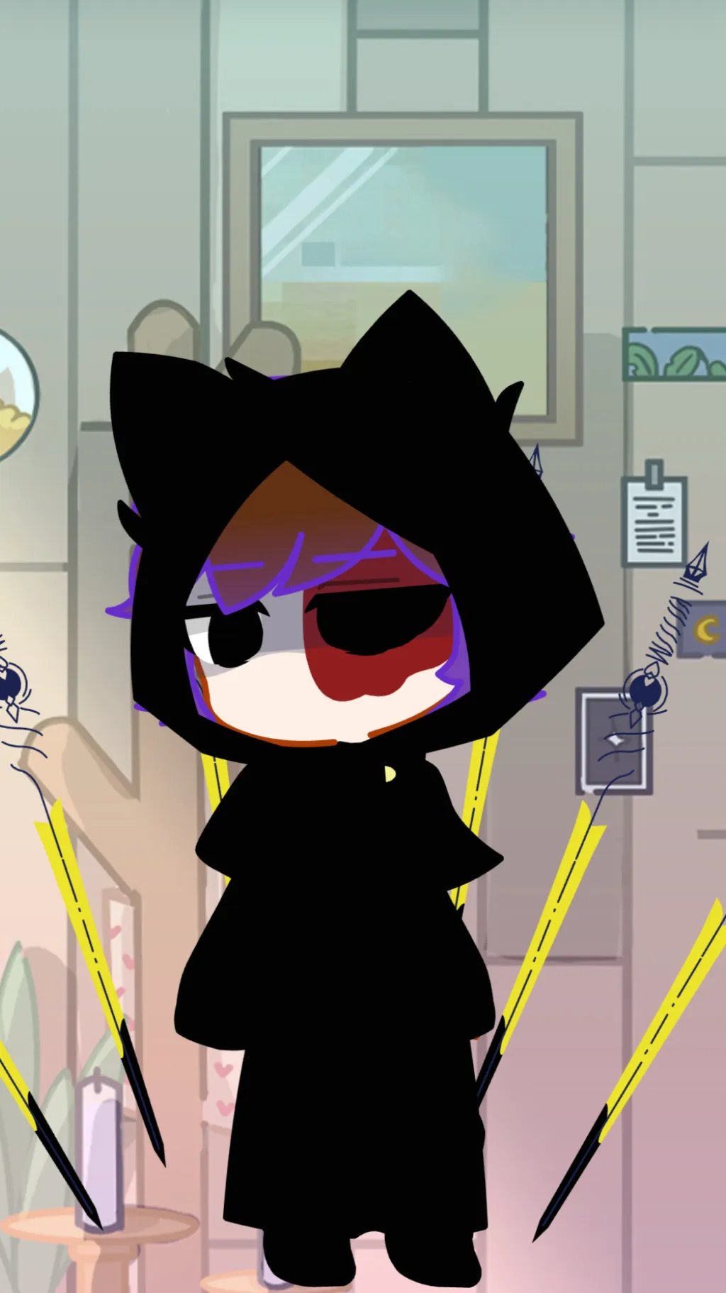 ai character: Tiny fox crow face background