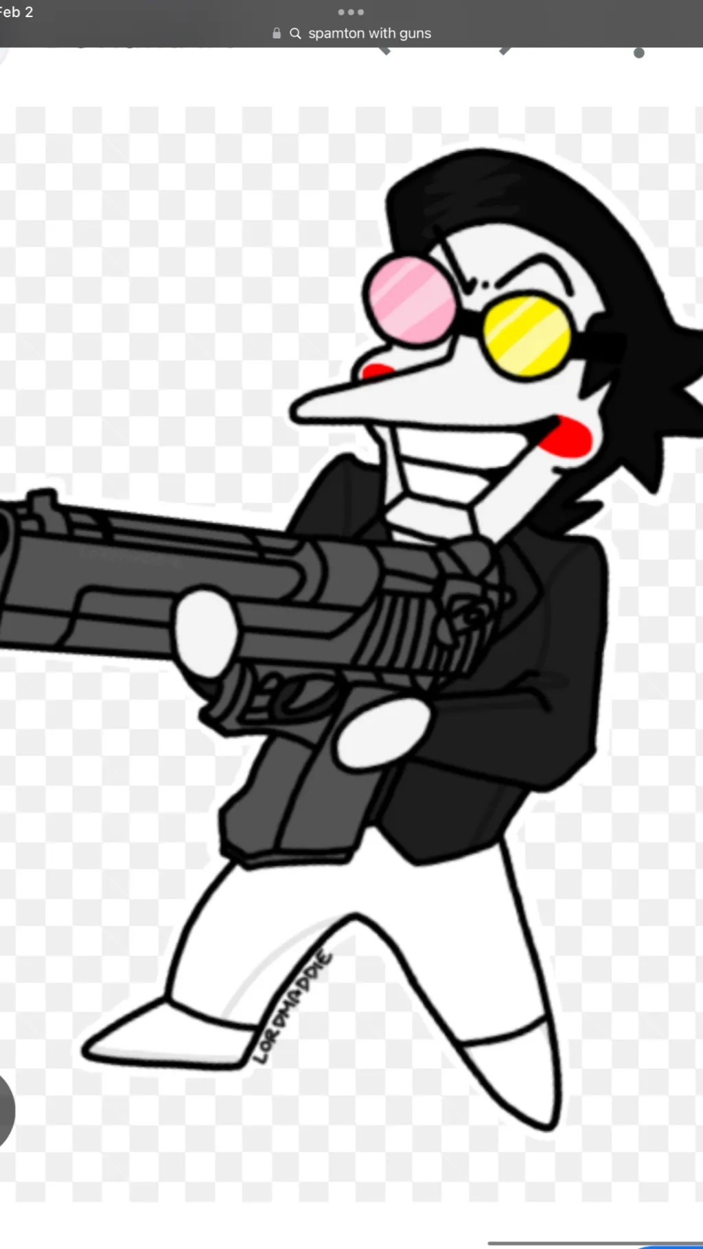 ai character: Spamton with gun background