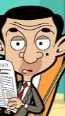 ai character: Mr bean.  background