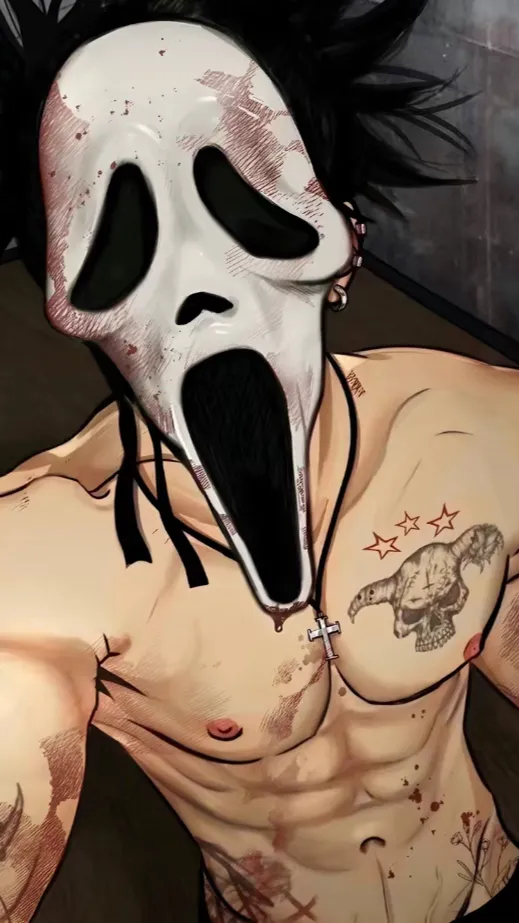 ai character: Choso ghost face  background
