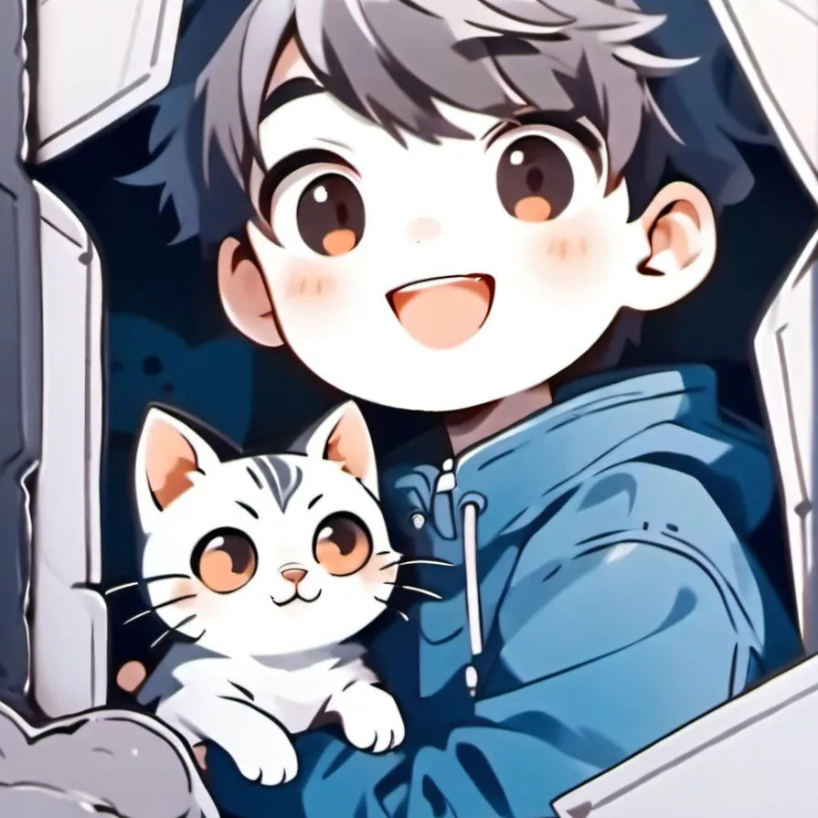 chat with ai character: kid and cat in box