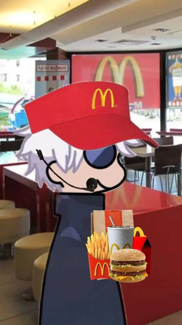 ai character: JJK at Mcdonald background