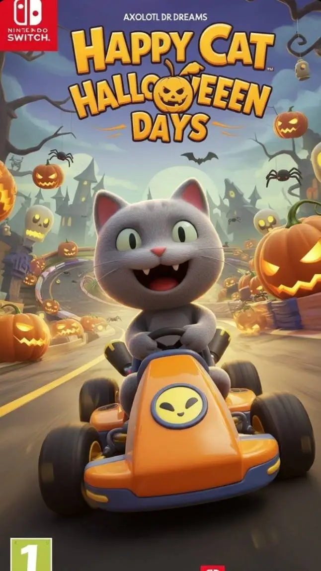 ai character: happy cat Hallowee background