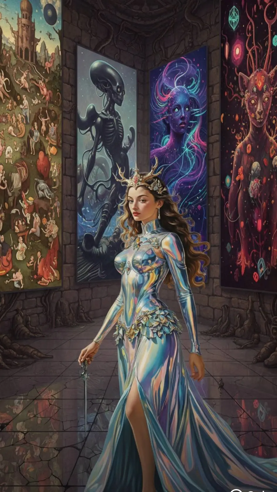 ai character: Iridescent Queen  background