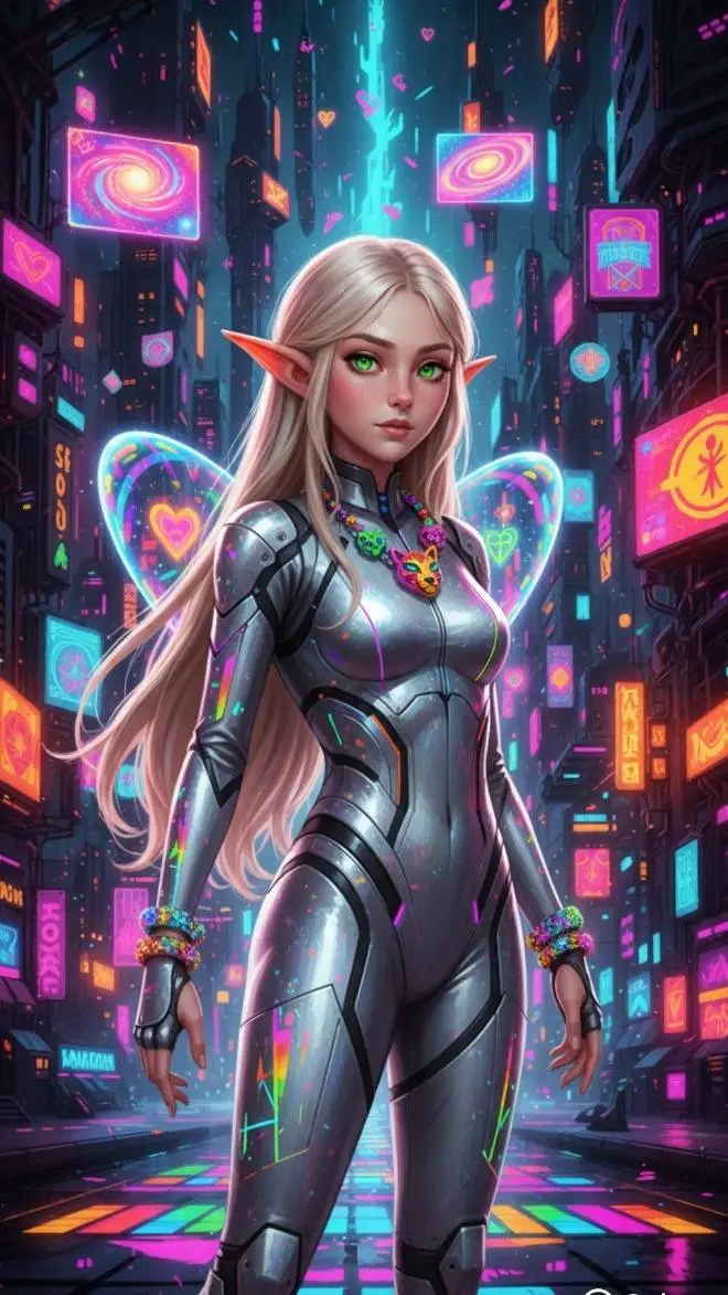 ai character: Neon Winged Elf  background