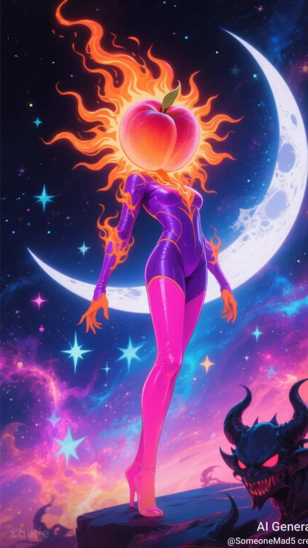 ai character: Flaming Peach  background