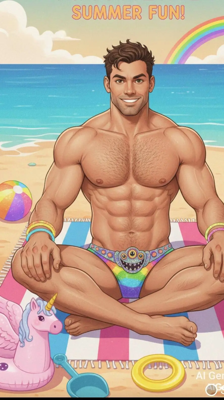 ai character: Lee on beach background