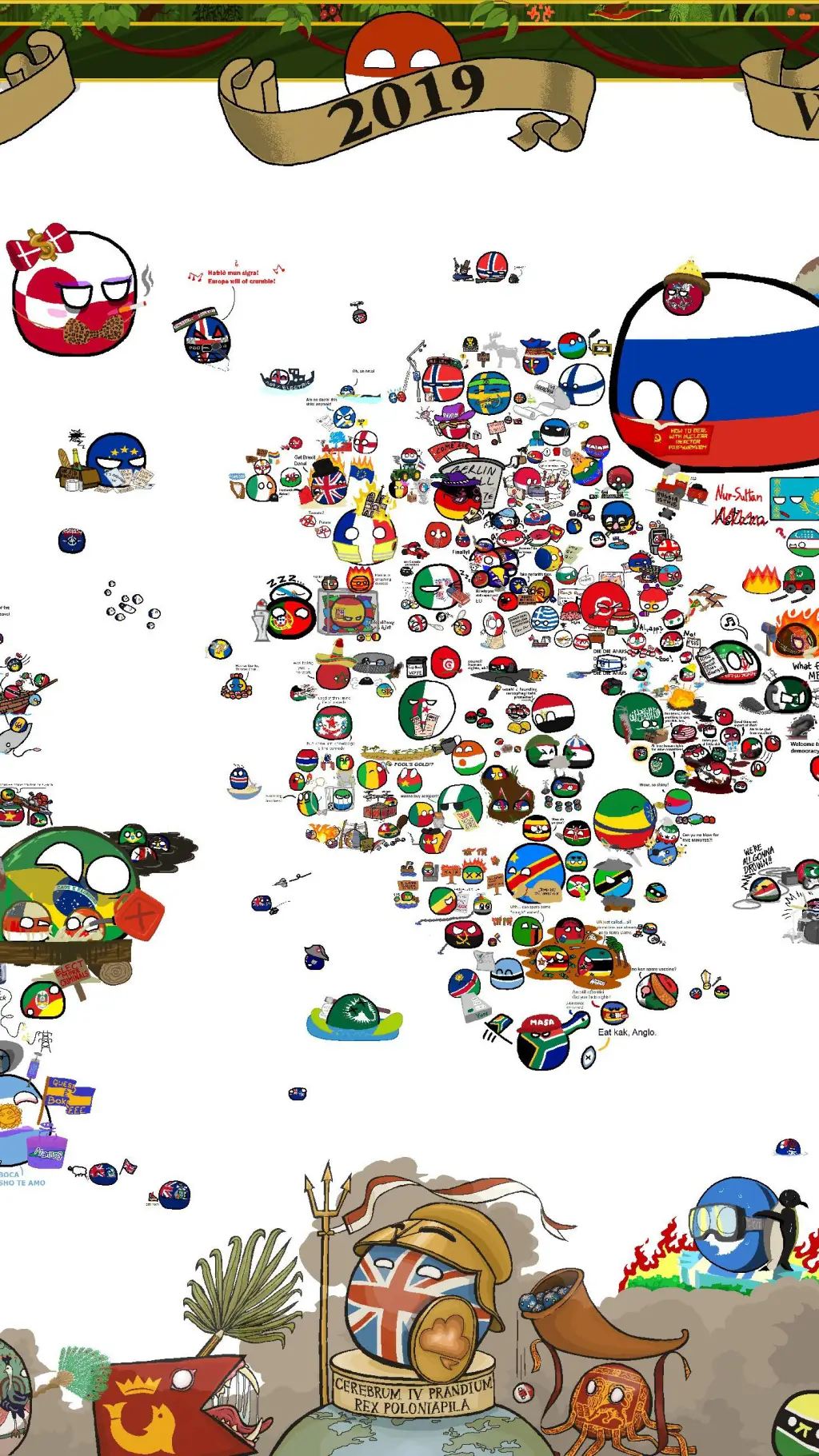 ai character: countryball world. background