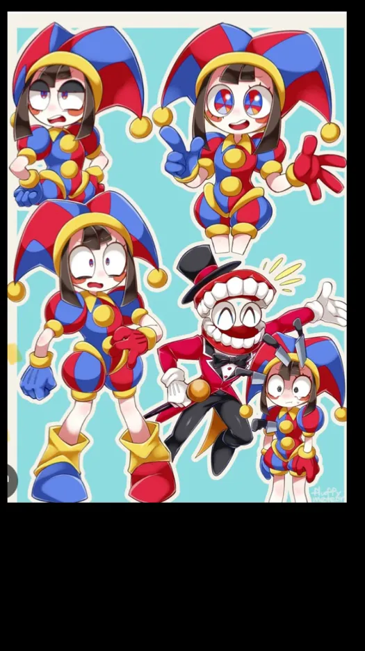 ai character: Pomni and Caine  background