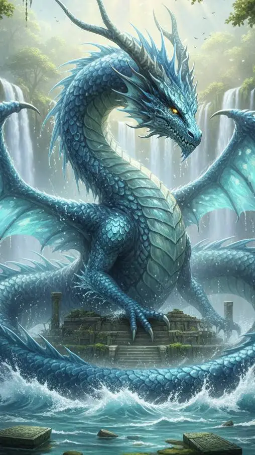ai character: water dragon  background