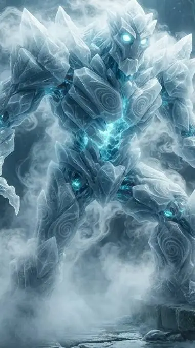 ai character: dry ice golem  background