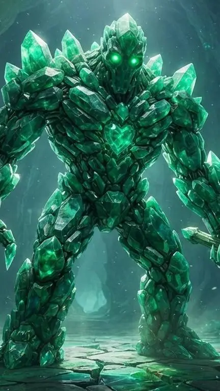 ai character: emerald golem  background