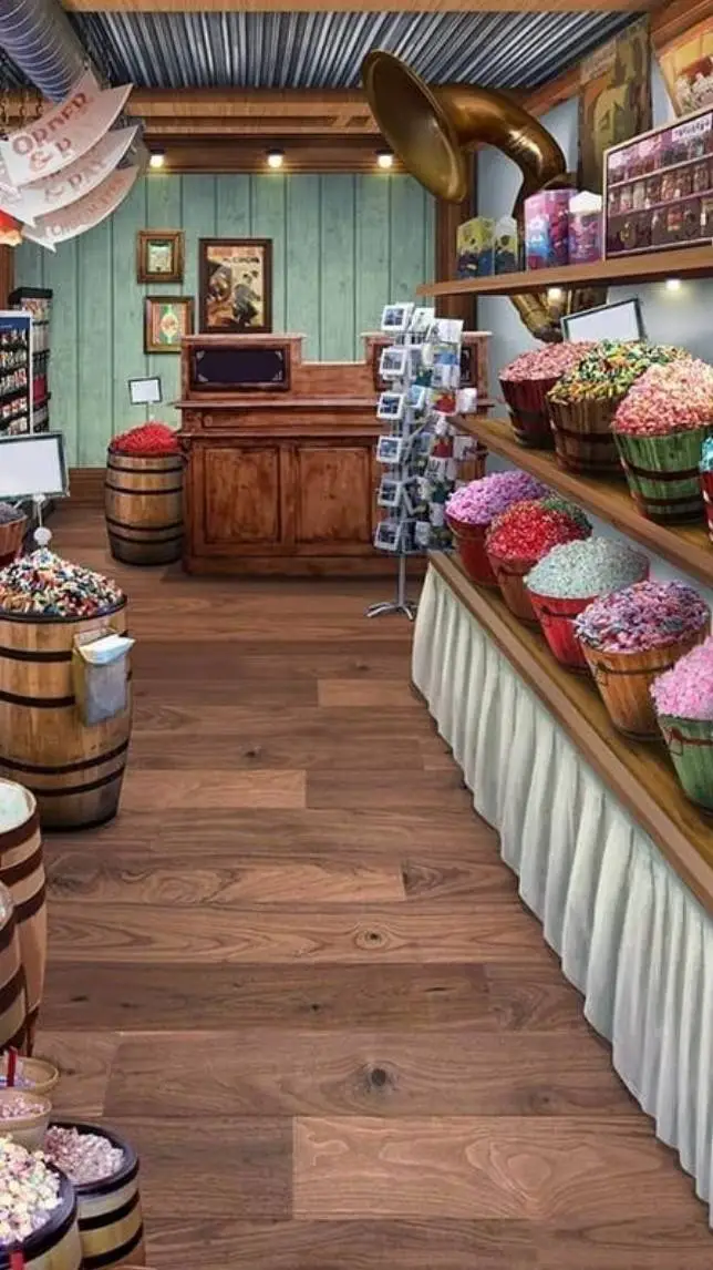 ai character: Candy store background