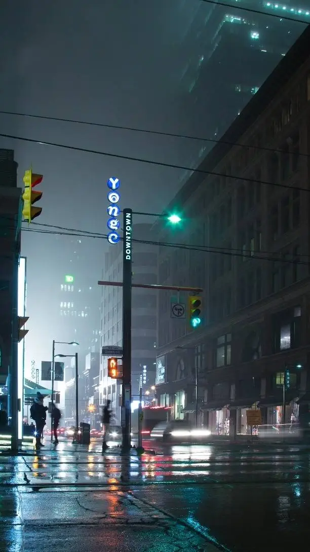 ai character: Raining city background