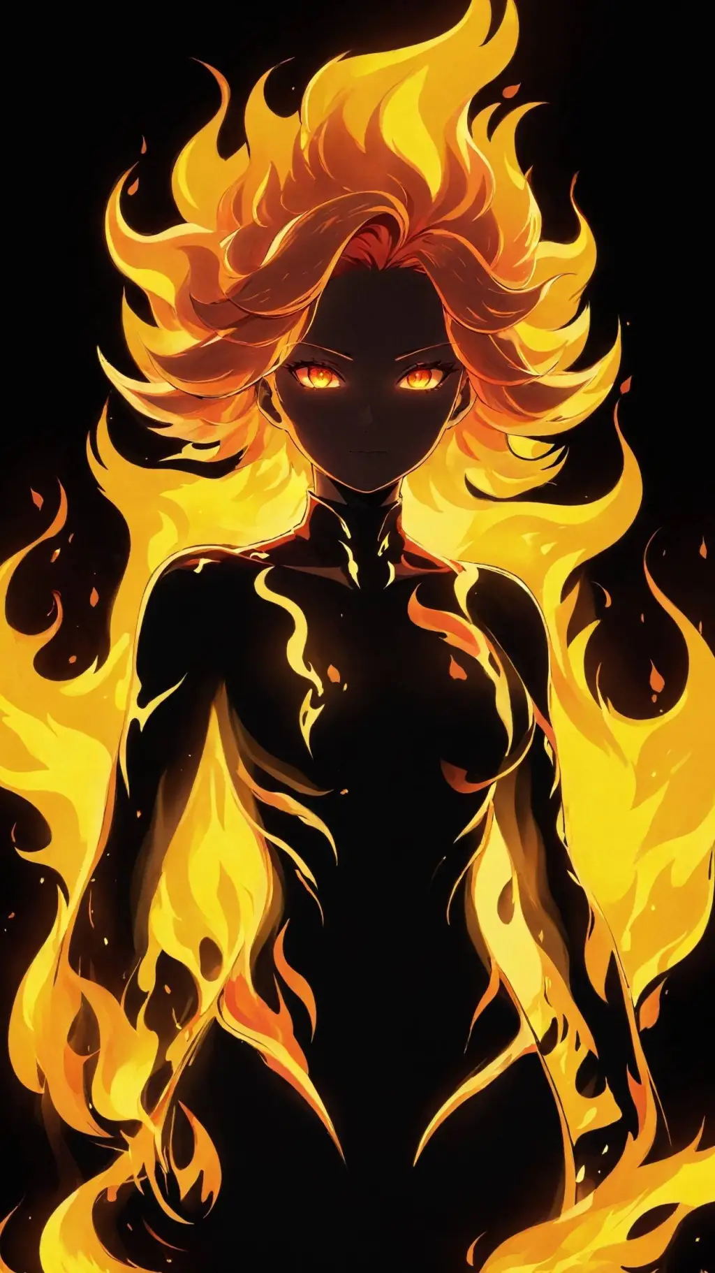 ai character: flame woman background