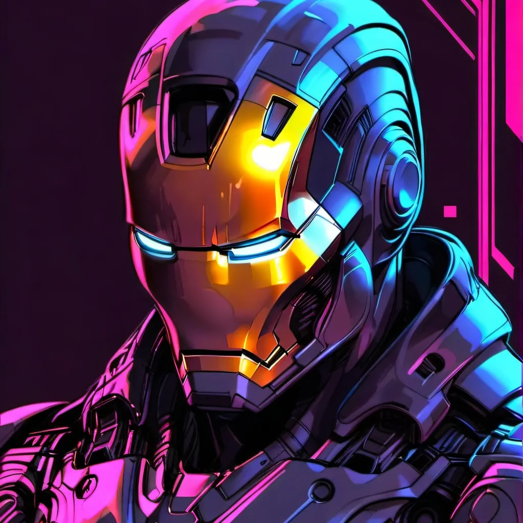 chat with ai character: neon iron man
