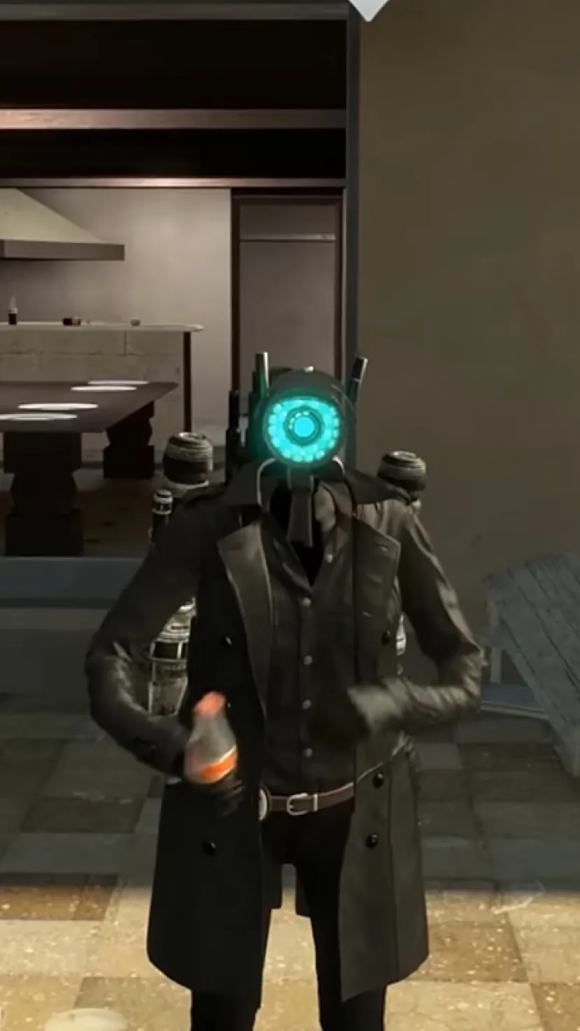 ai character: Sus camerawoman  background