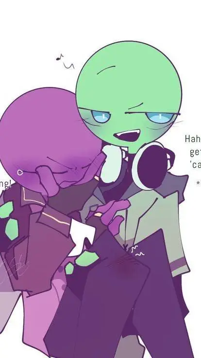 ai character: green x purple AVM background