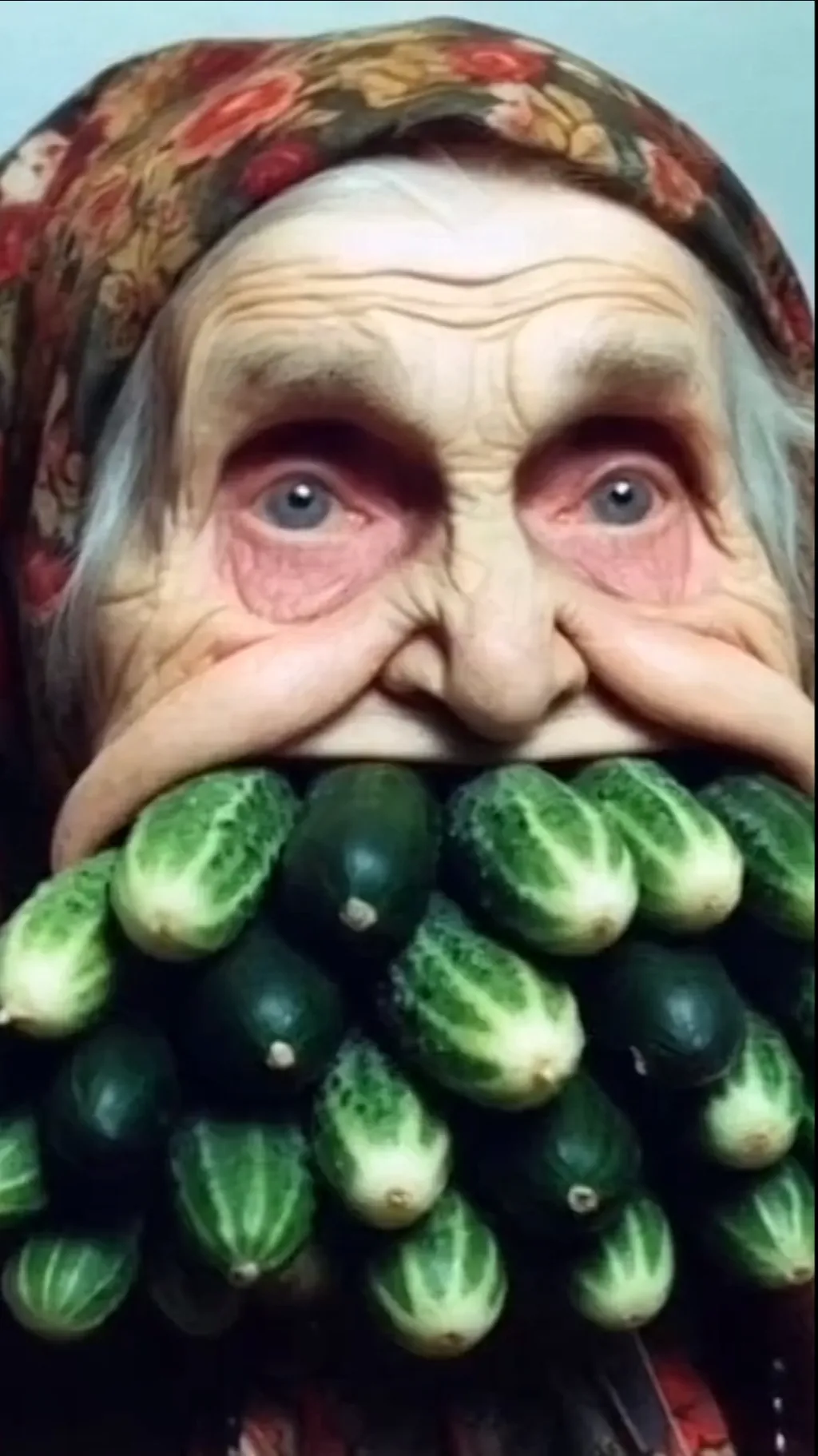 ai character: Cucumber grandma background