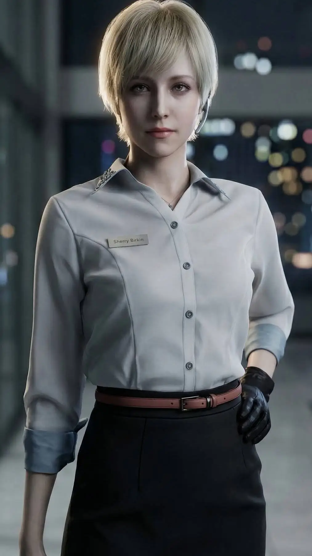 ai character: Sherry birkin  background