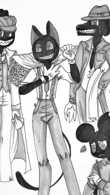 ai character: Cartoon group. background