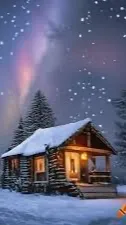 ai character: Mha winter cabin background