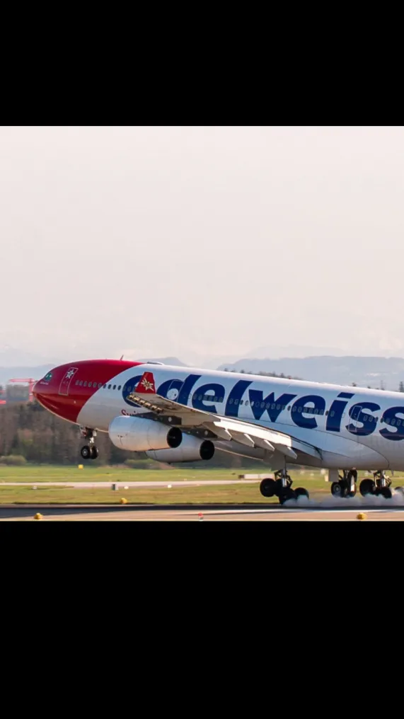 ai character: Edelweiss Air A340 background
