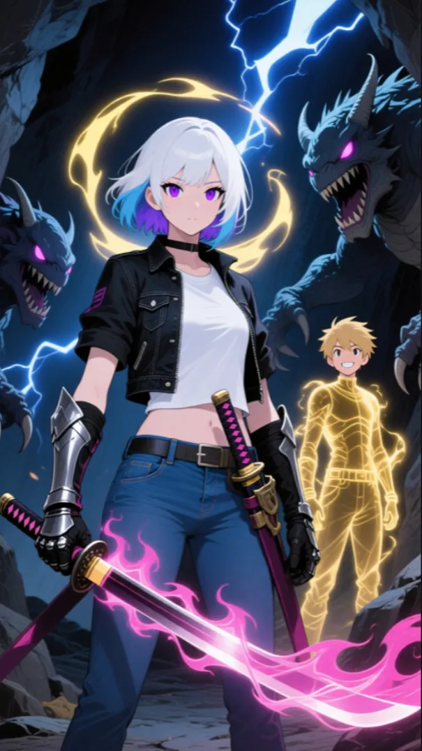 ai character: Luna fire background