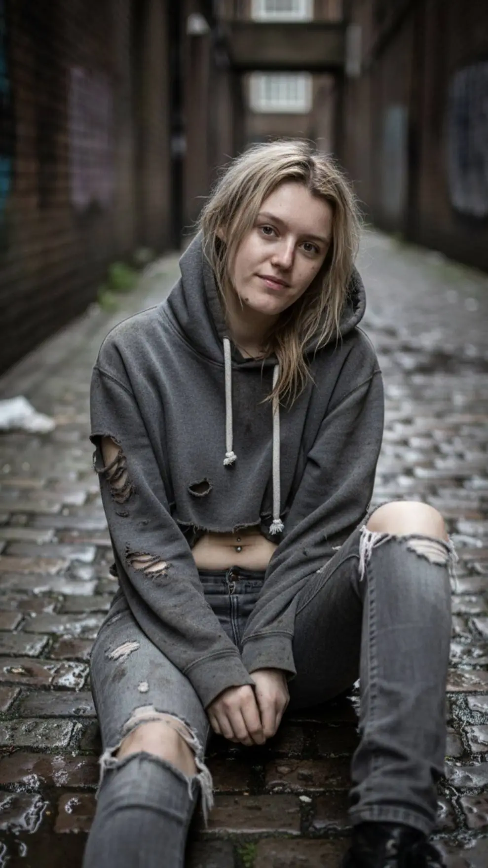 ai character: Homeless girl  background