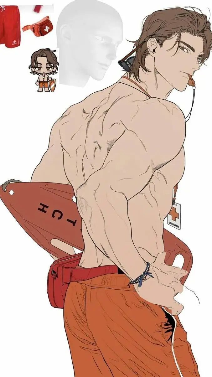 ai character: vivid red 🏖🌊 background