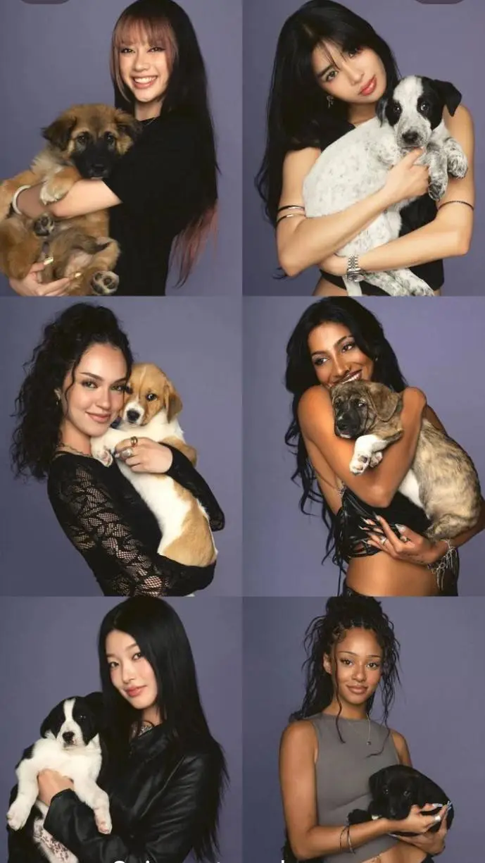 ai character: KATSEYE puppies background