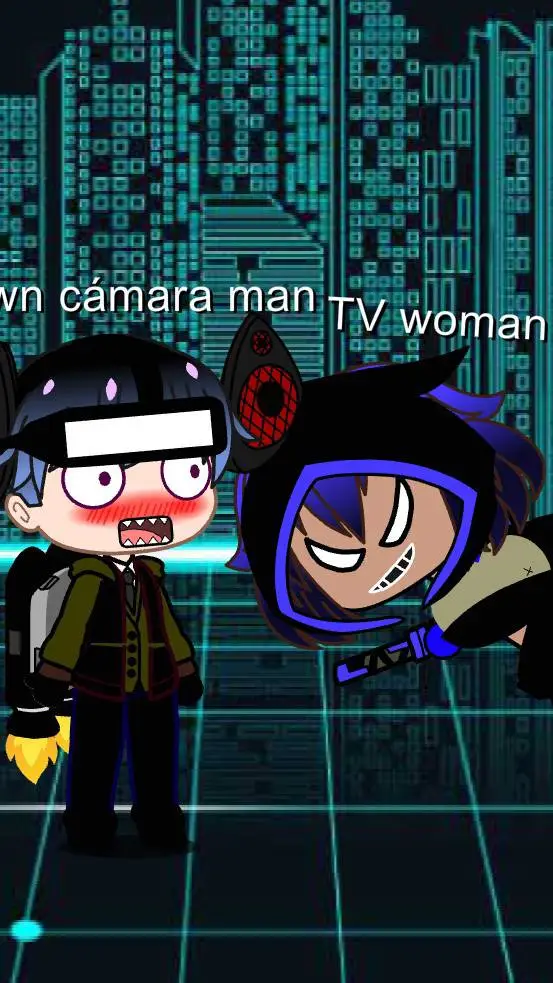 ai character: brown cámara x TV background