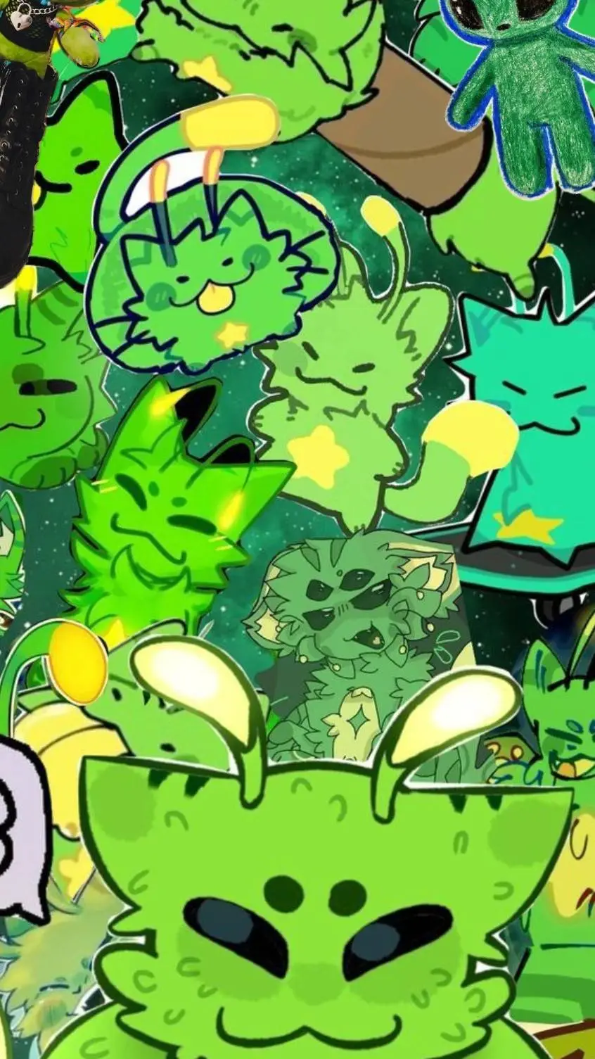 ai character: GNAAARPY!!!!!!👽🐱💚 background