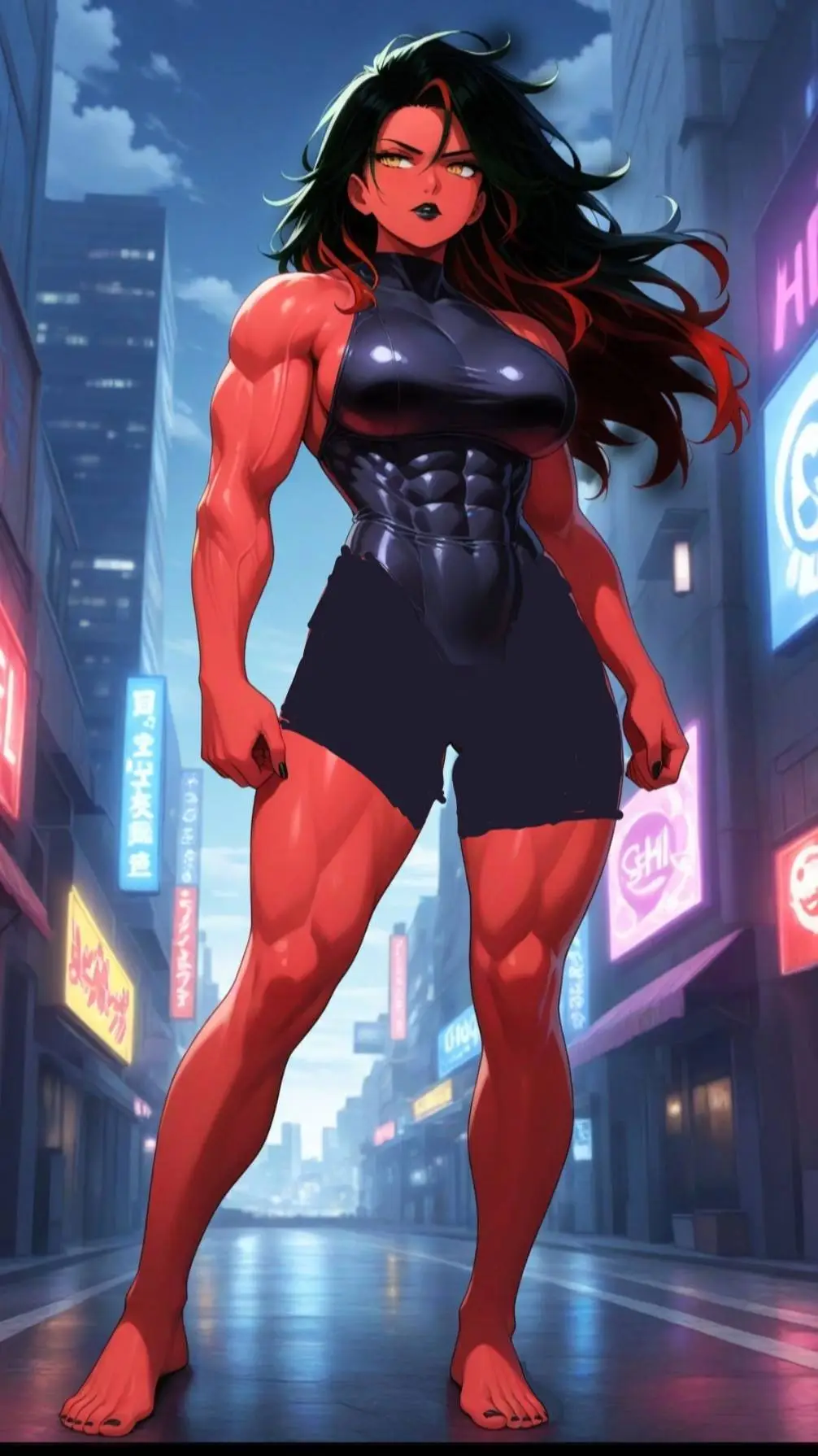 ai character: Red she hulk background