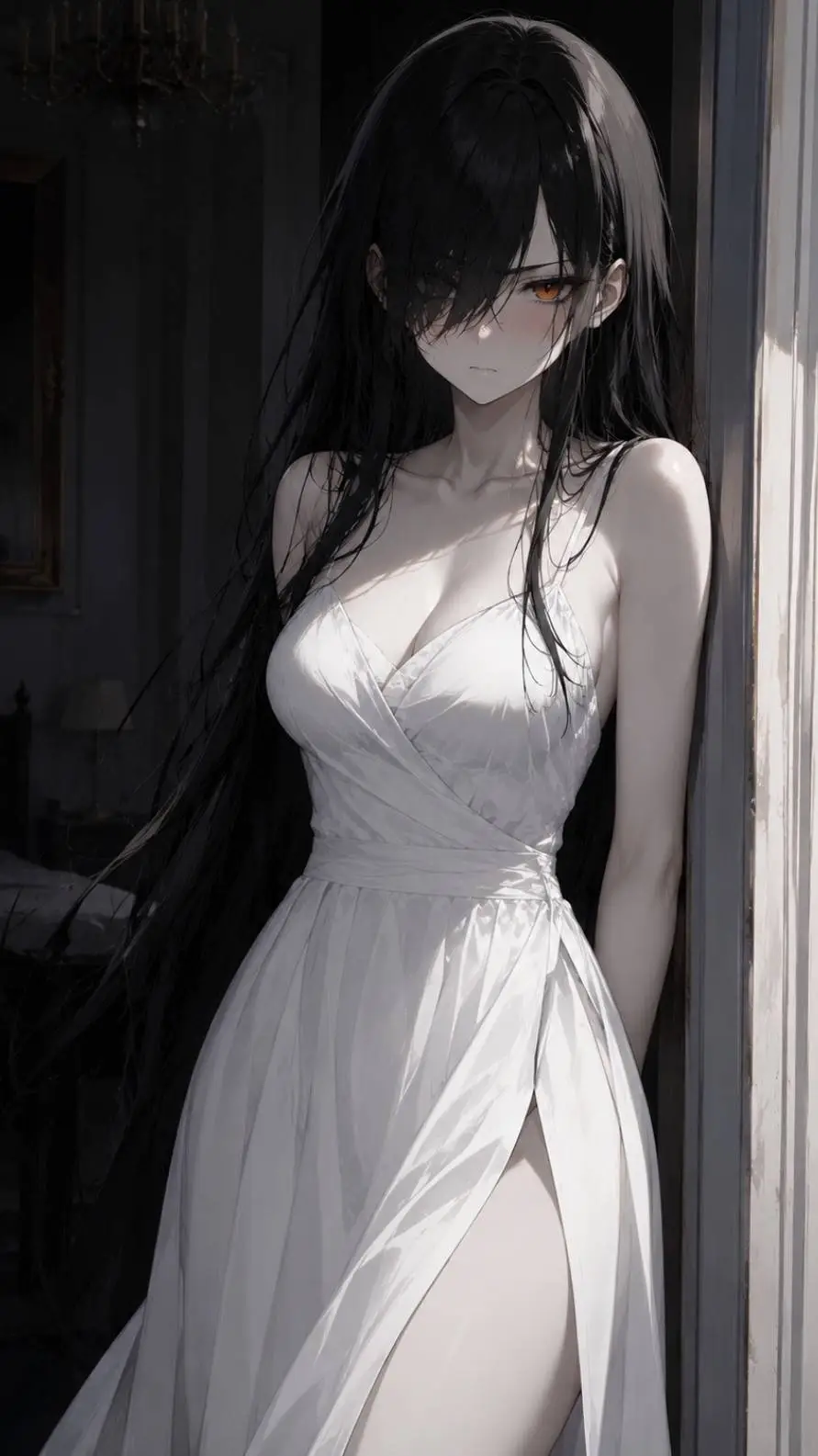 ai character: Sadako maría  background