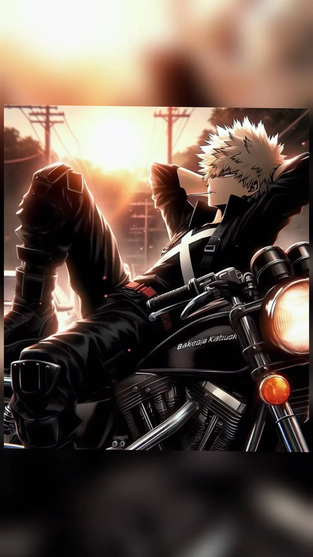 ai character: Bakugo motorcycle background