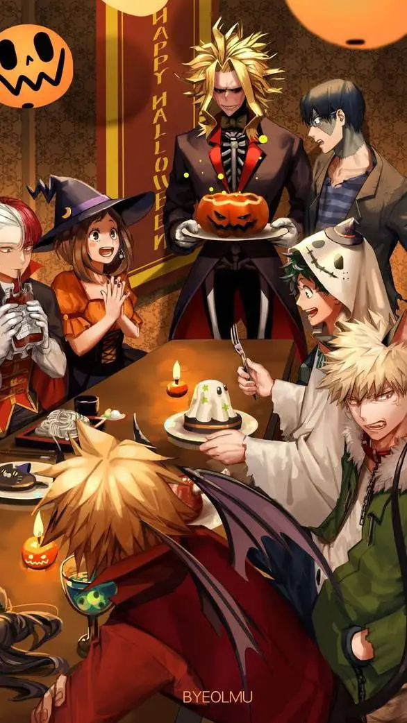 ai character: Mha Halloween background