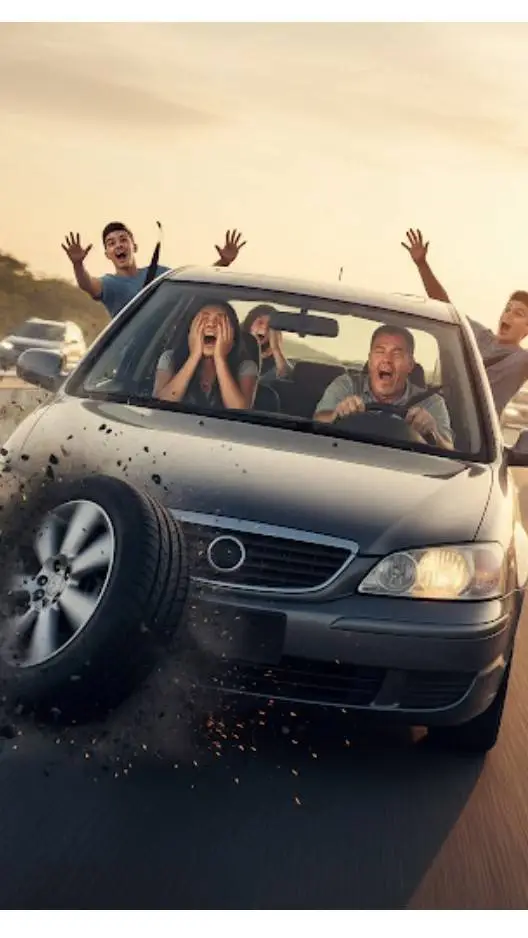 ai character: exploded tire background