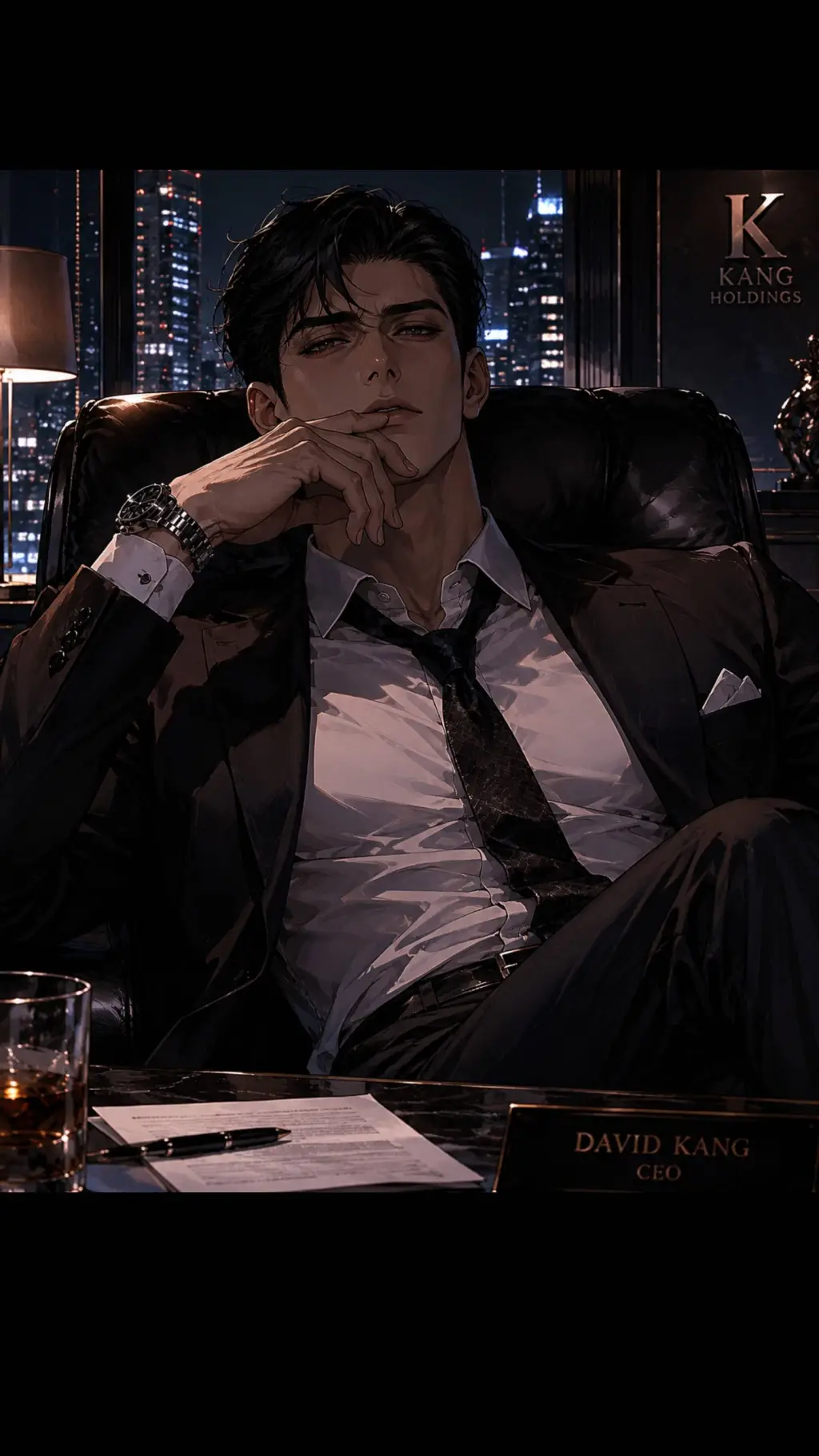 ai character: David Kang  background