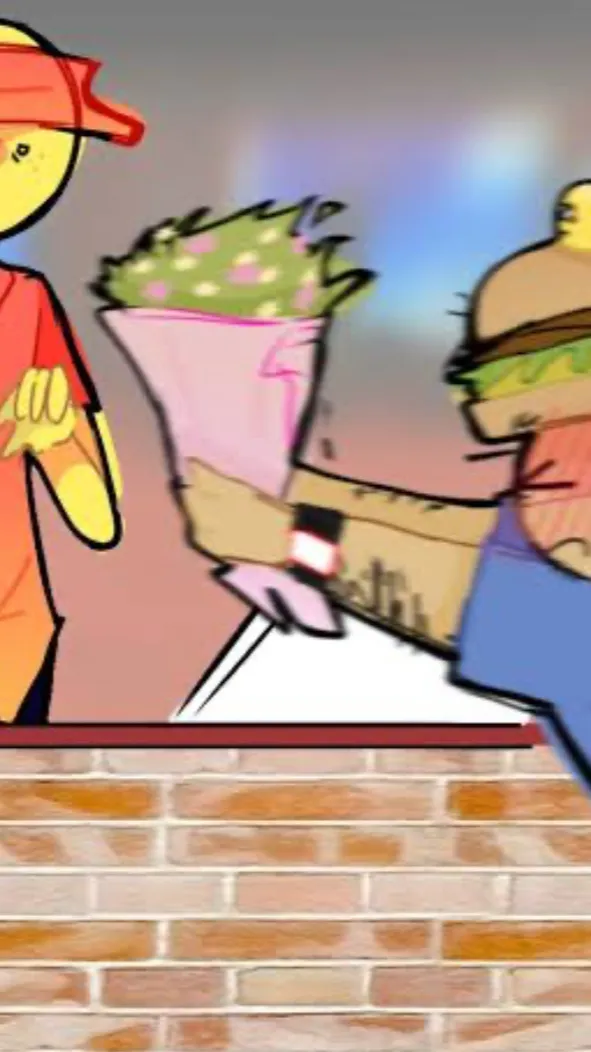 ai character: burgerpizza background