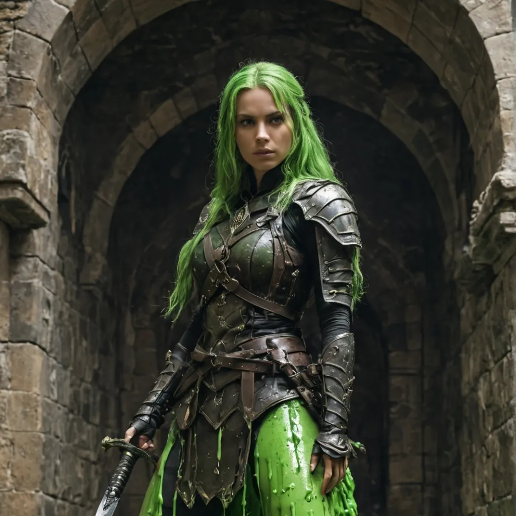 chat with ai character: Green slime guard