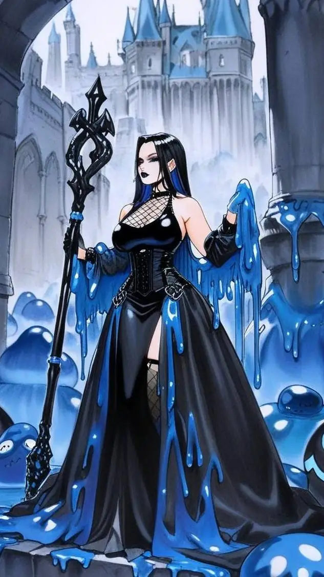 ai character: Blue goth slime background