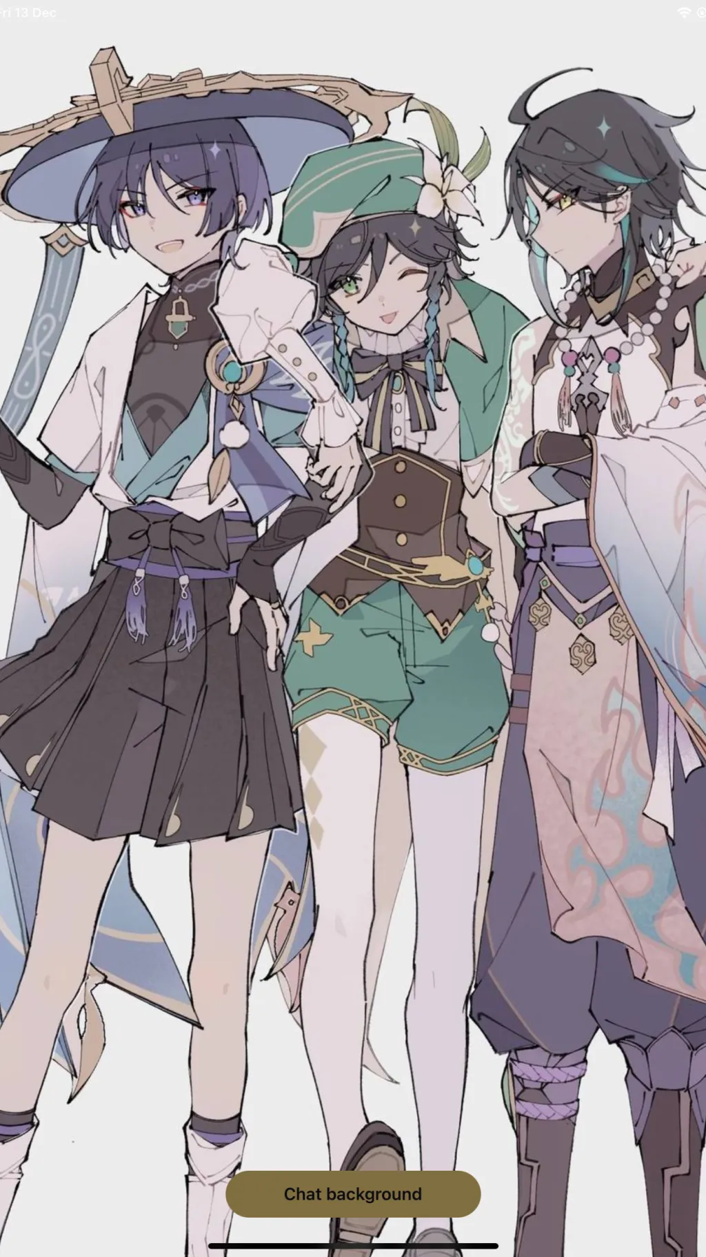ai character: Venti,Xiao,Scara background