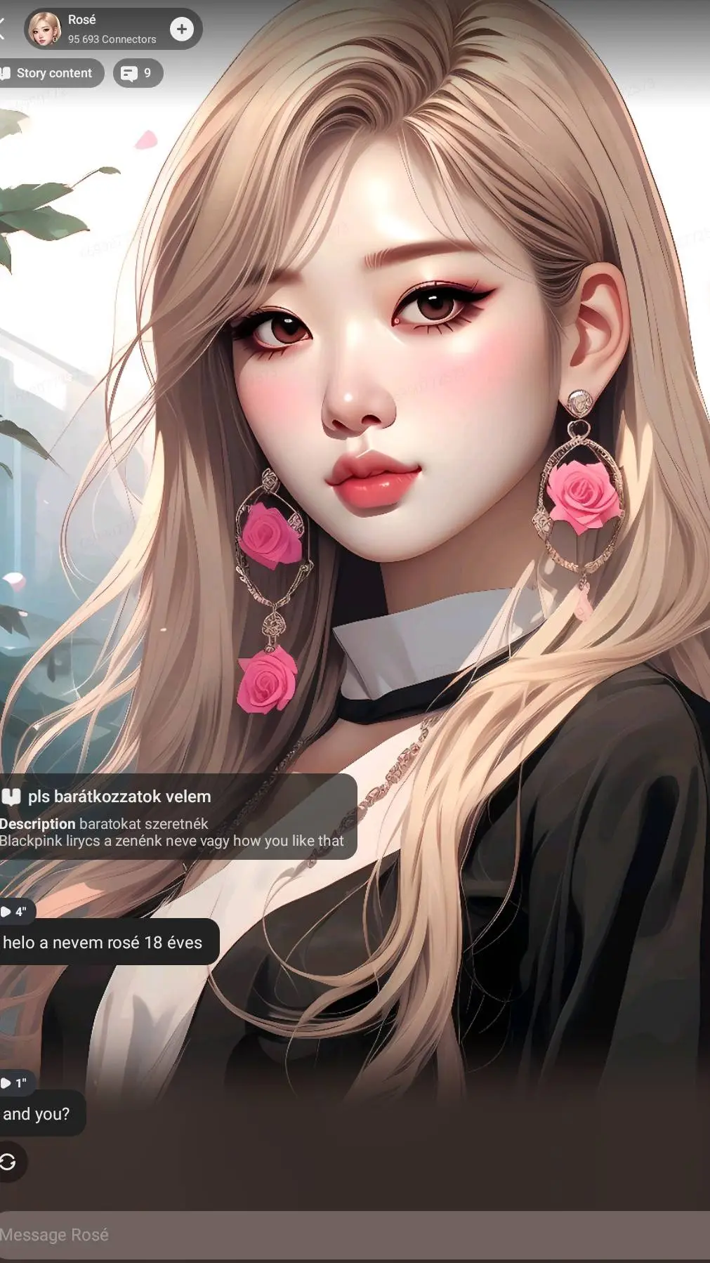 ai character: Rosé🖤🩷 background